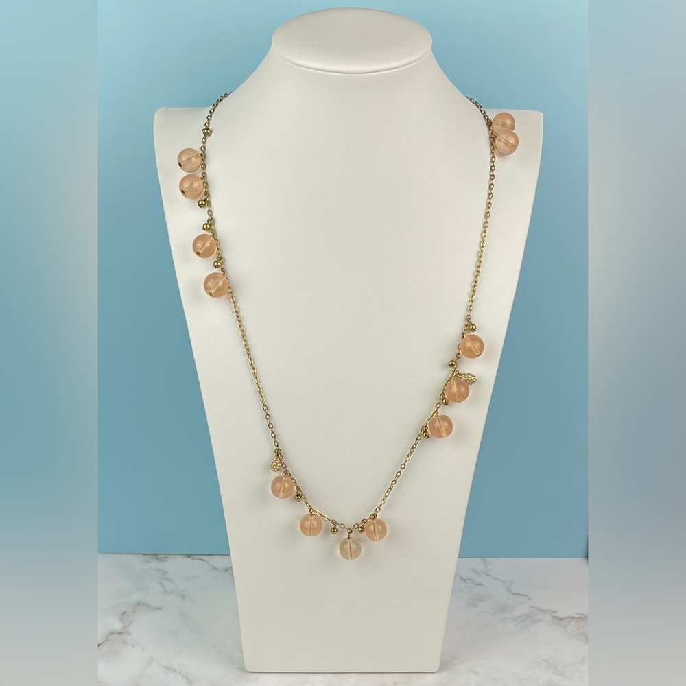 J Crew Asymmetrical Peach & Crystal Station Long Necklace